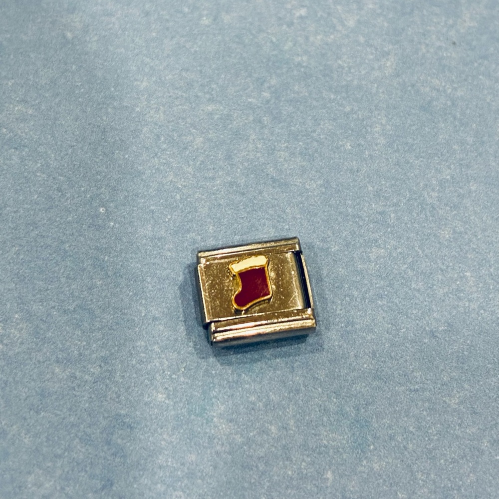 2/$15 - Y2K Stocking Gold outline 9mm Italian Charm